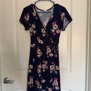 Floral Wrap Dress - Navy and Pink